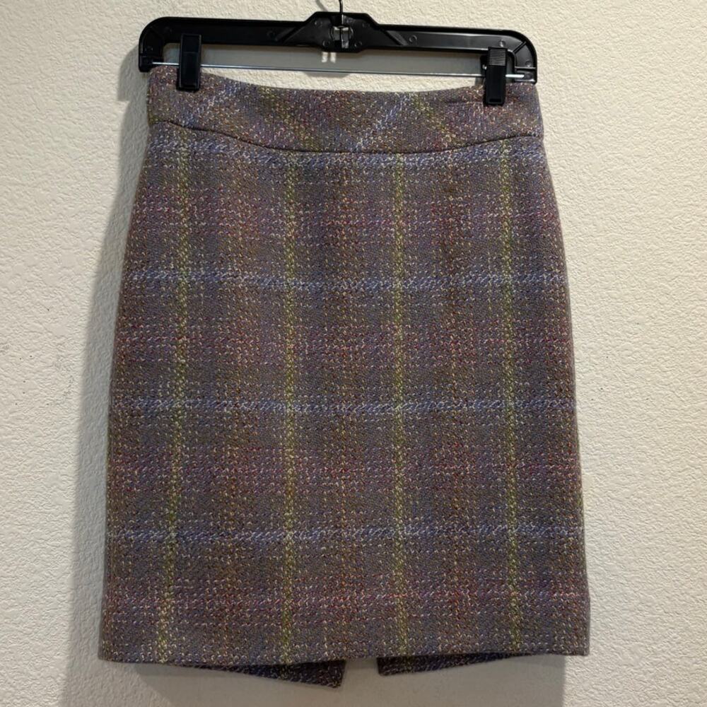 J. Crew Multicolor Tweed 100% Wool Plaid No 2 Pencil Skirt Size 0
